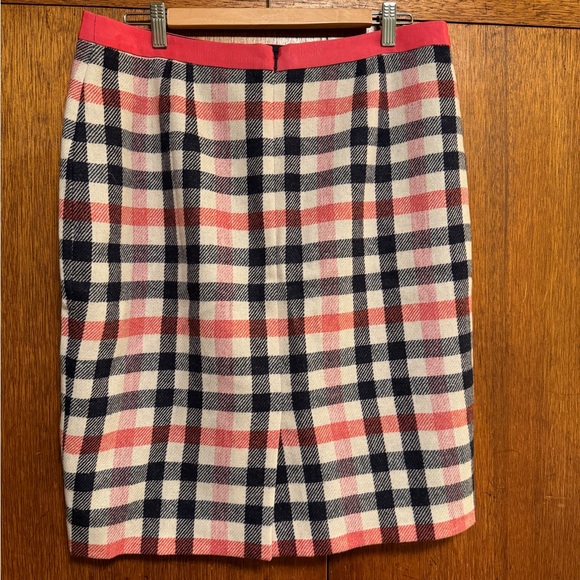Unworn Boden wool pencil skirt US 12 cream navy salmon pink plaid - Picture 4 of 8